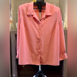 Peach Button-Up Blouse vintage shoulder pads